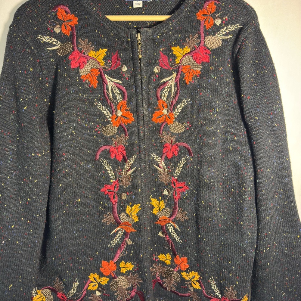 Croft & Barrow‎ Black Fall Embroidered Cardigan Large